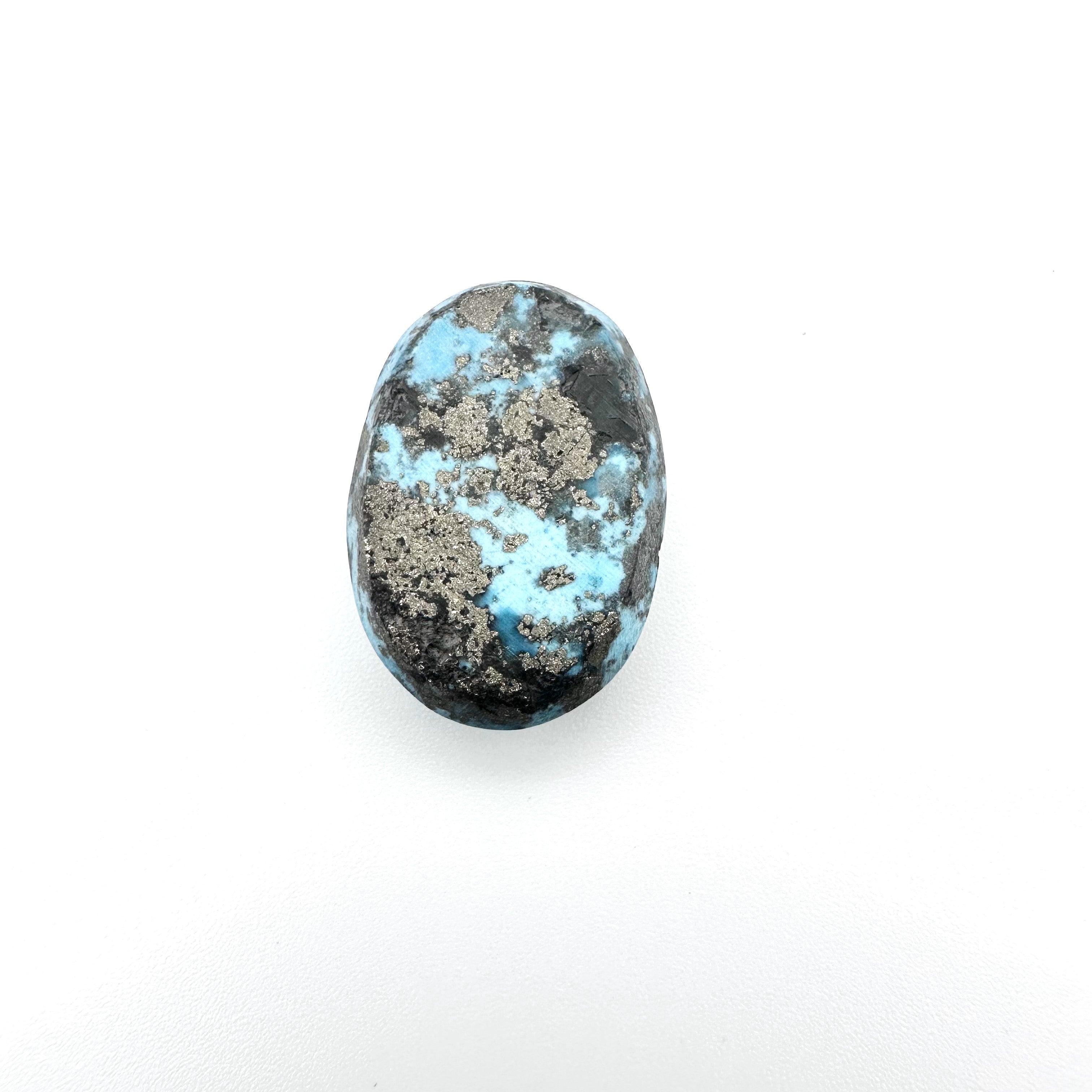 Natural Turquoise with Pyrite - 40.60ct - Oval Cabochon Cut