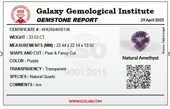 Natural Amethyst - 33.53ct - Pear Cut