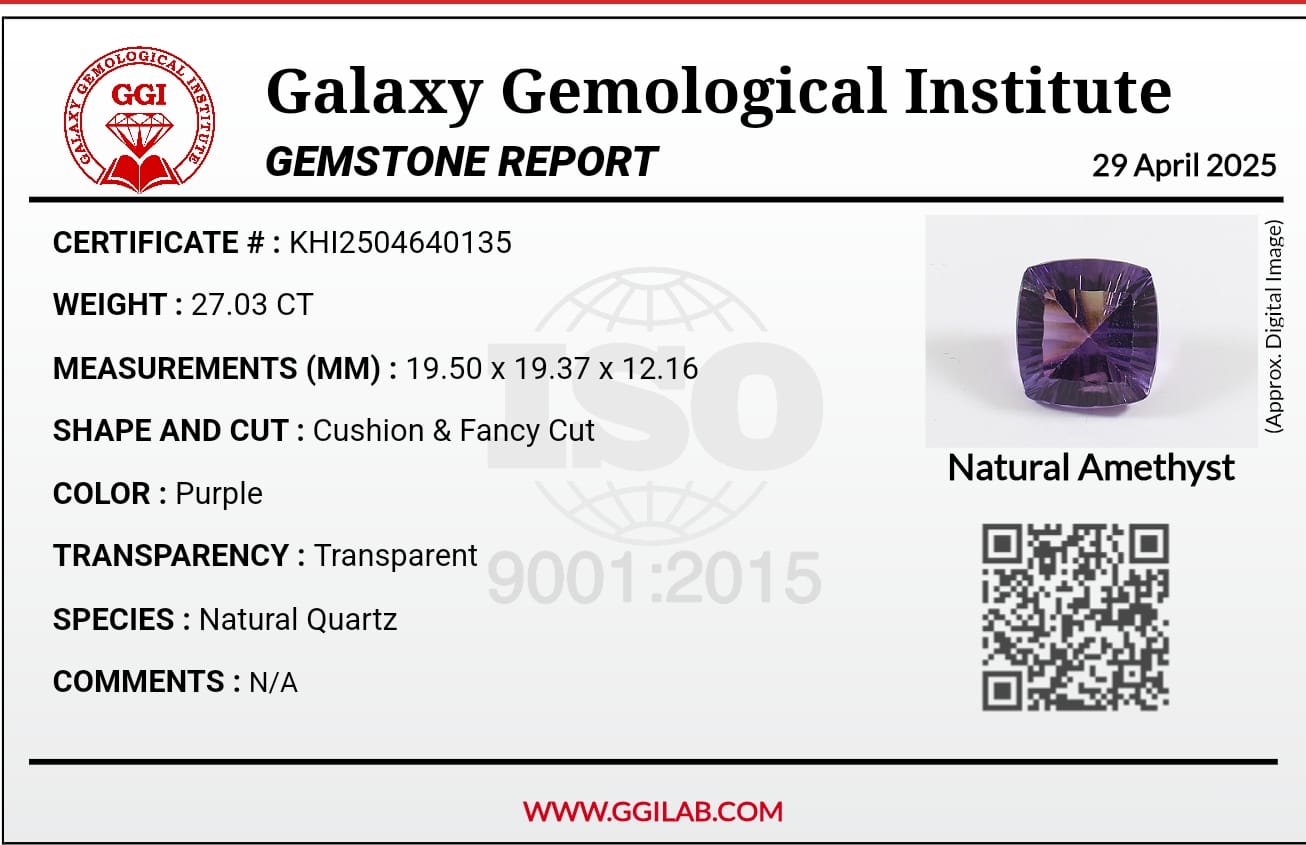 Natural Amethyst - 27.03ct - Cushion Cut