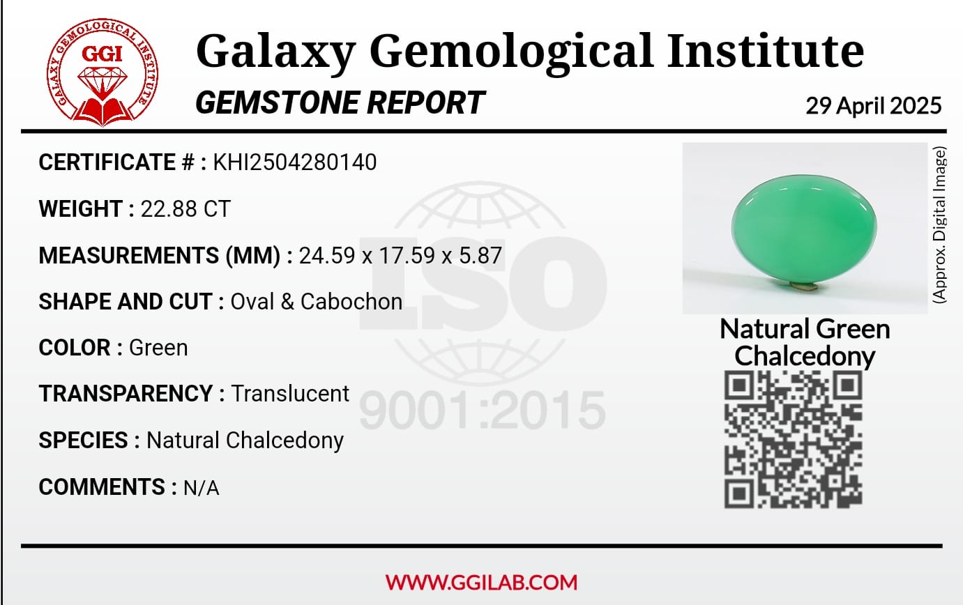 Natural Green Agate(Chalcedony) - 22.88 - Oval Cabochon Cut