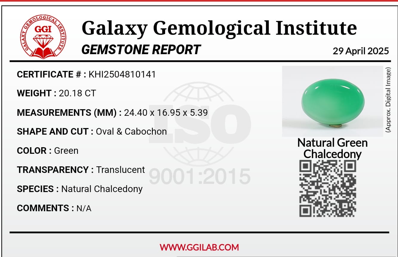 Natural Green Agate(Chalcedony) - 20.18 - Oval Cabochon Cut