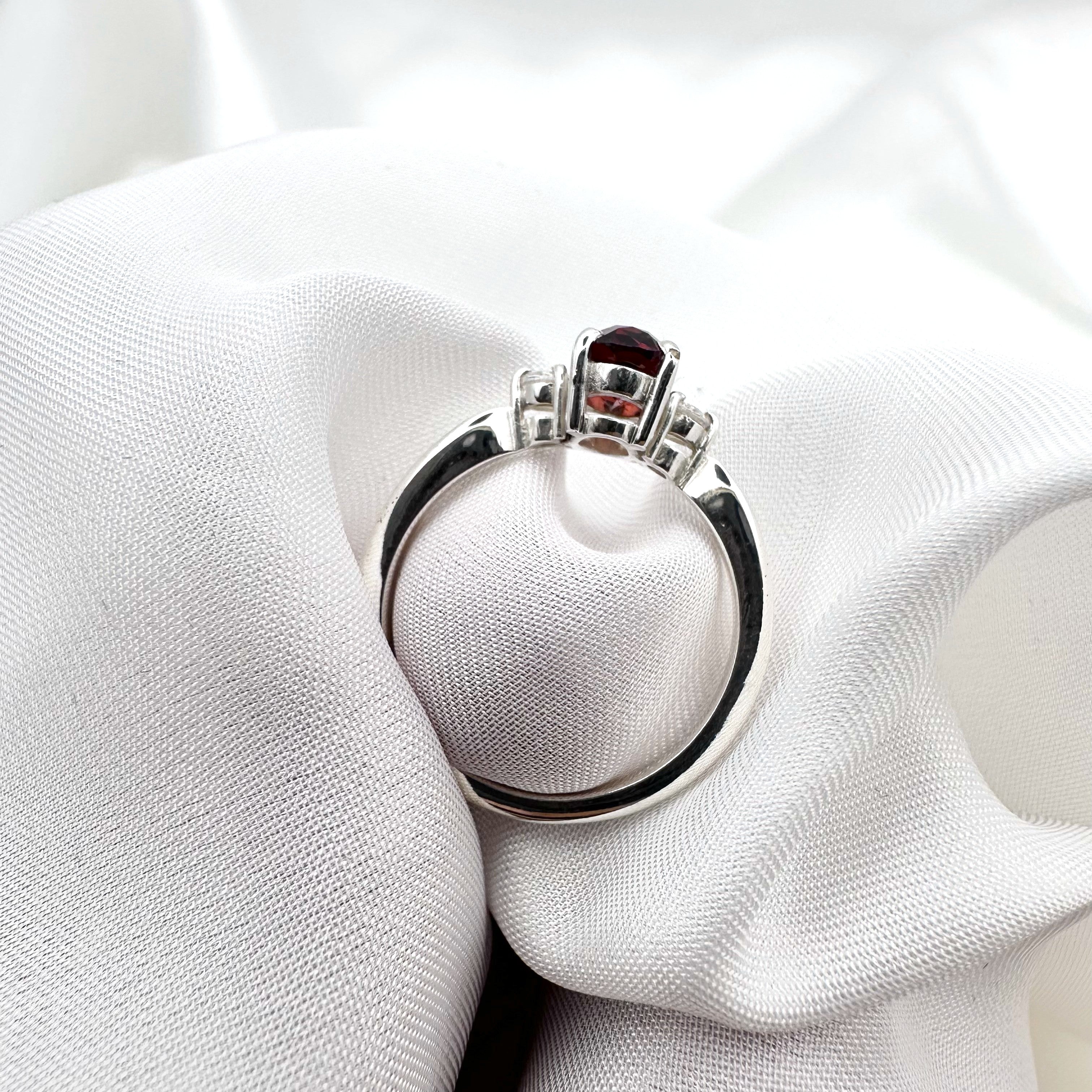 Natural Red Garnet - 925 Sterling Silver Ring - Size 12