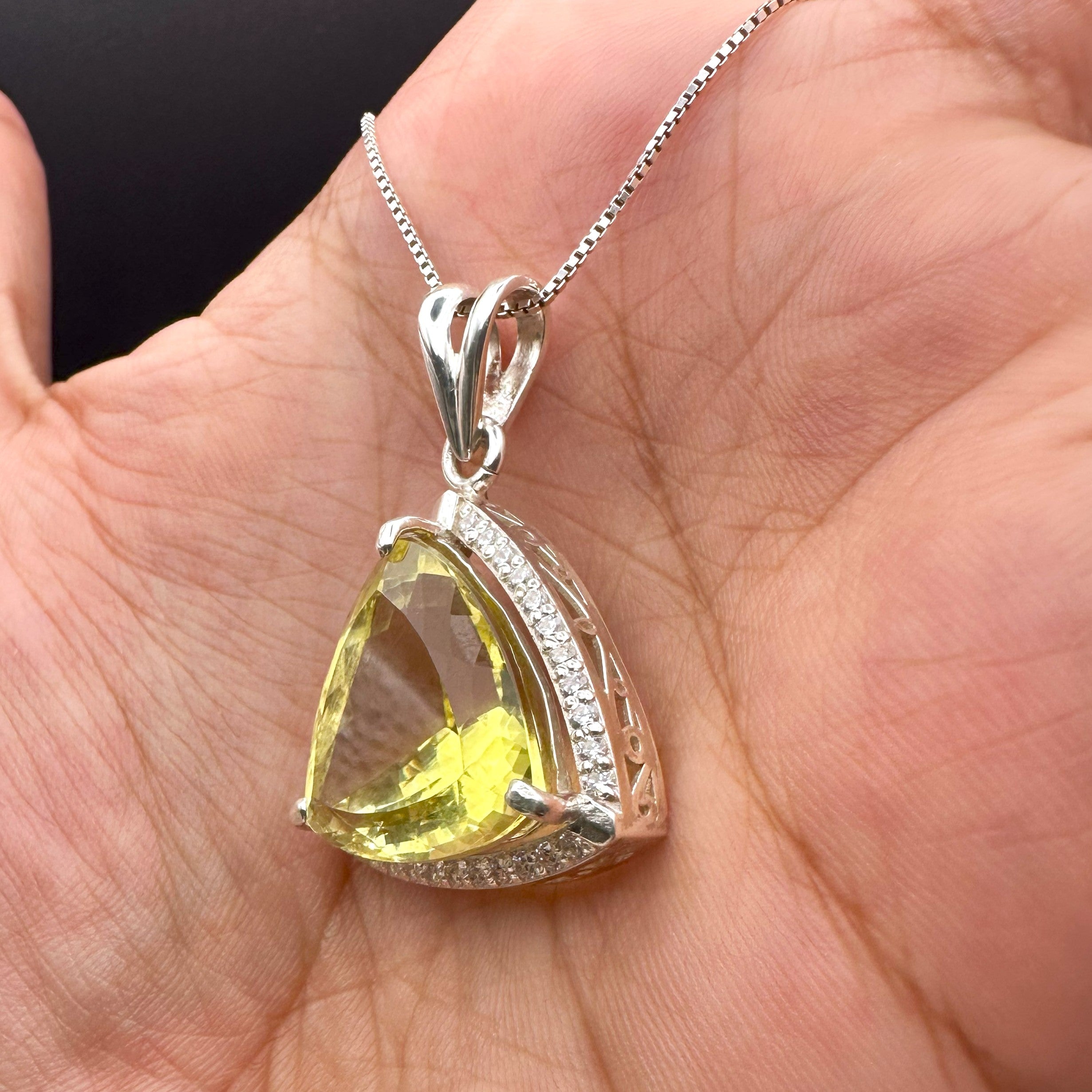 Natural Citrine Trillion Cut Pendant - 925 Sterling Silver