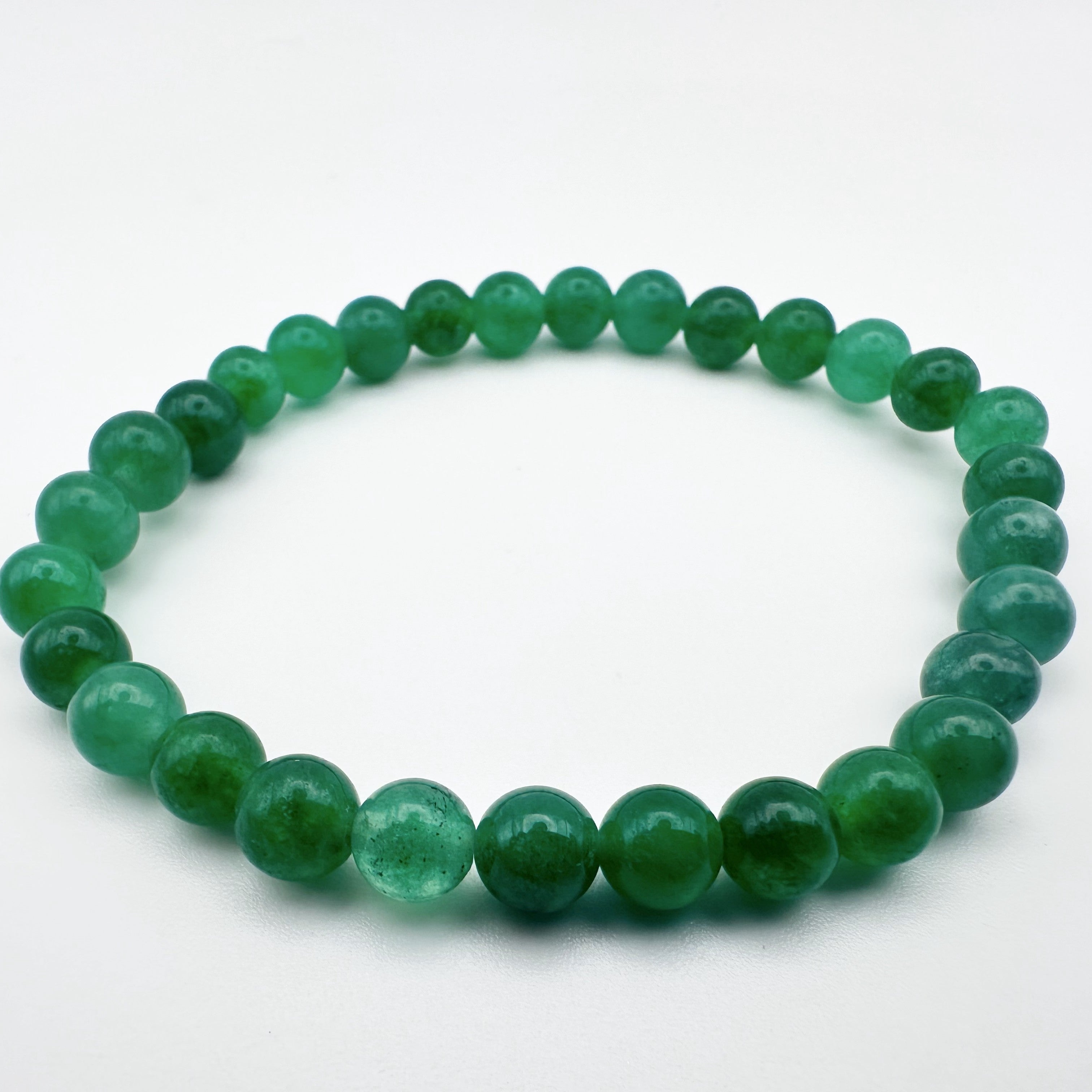 Natural 6mm Green Jade Round Gemstone Bead Stretch Bracelet - 7.5 Inches