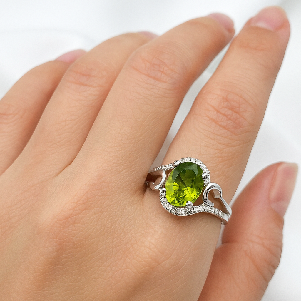 Oval-Cut Peridot Stone Custom Men's Pinky Ring In Sterling Silver P 15793 - Foto 3