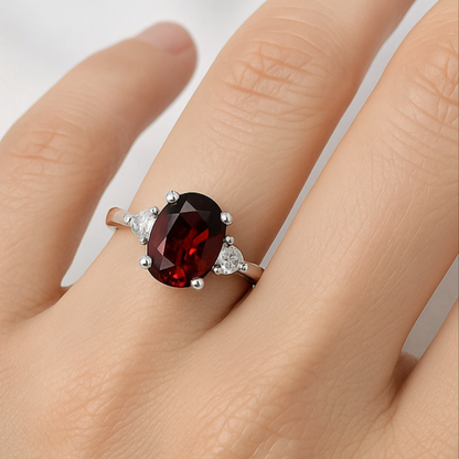 Natural Red Garnet - 925 Sterling Silver Ring - Size 12
