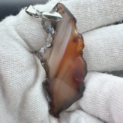 Natural Brown Banded Agate Pendant – Freeform Polished Slice