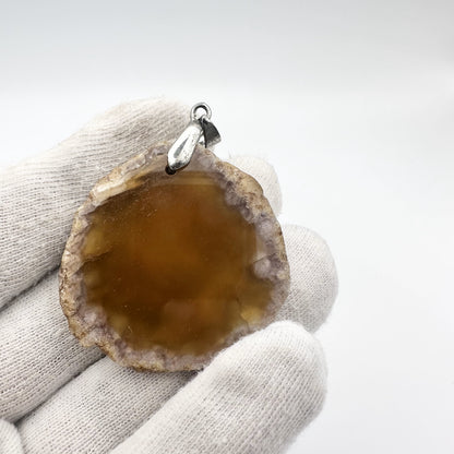 Natural Agate Geode Pendant – Raw Edge with Polished Center