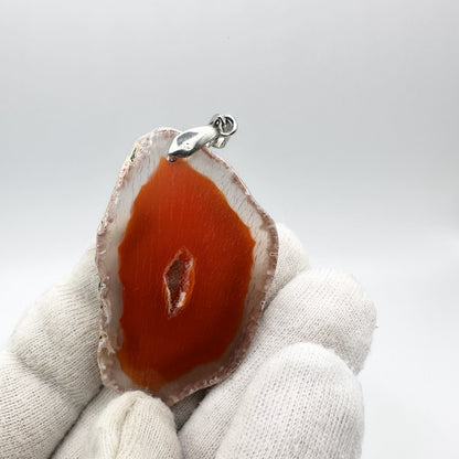 Orange Agate Slice Pendant – Natural Polished Cut