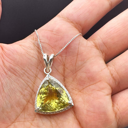 Natural Citrine Trillion Cut Pendant - 925 Sterling Silver