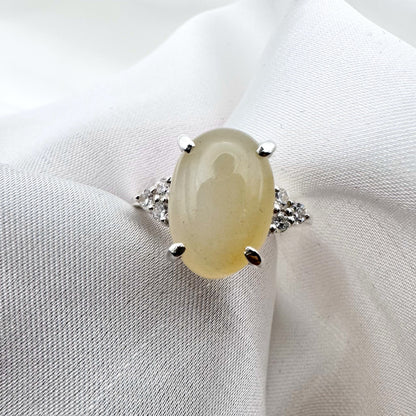Natural Moonstone Ring - Oval Cabochon in 925 Sterling Silver - Size 14.5