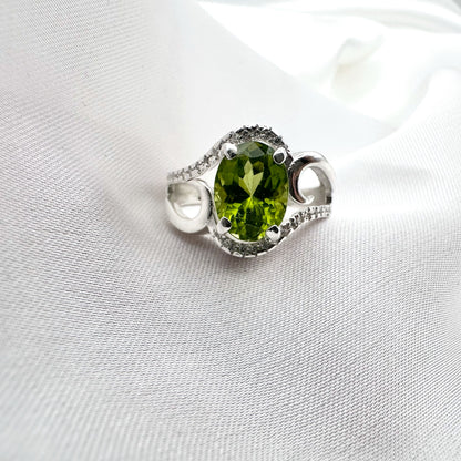 Certified Natural Peridot - 925 Sterling Silver Ring - Size 14