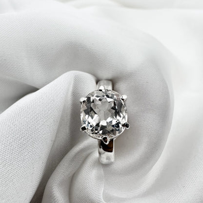 Natural White Transparent Topaz - 925 Sterling Silver Ring - Size 17