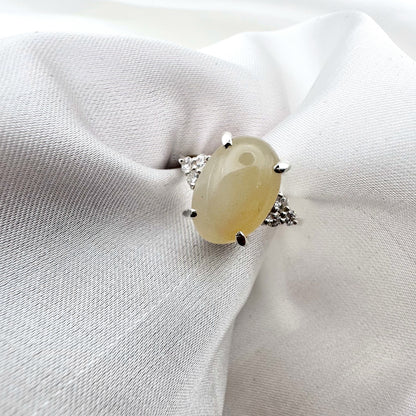 Natural Moonstone Ring - Oval Cabochon in 925 Sterling Silver - Size 14.5