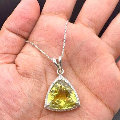 Natural Citrine Trillion Cut Pendant - 925 Sterling Silver