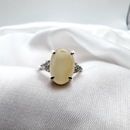 Natural Moonstone Ring - Oval Cabochon in 925 Sterling Silver - Size 14.5