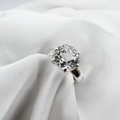 Natural White Transparent Topaz - 925 Sterling Silver Ring - Size 17