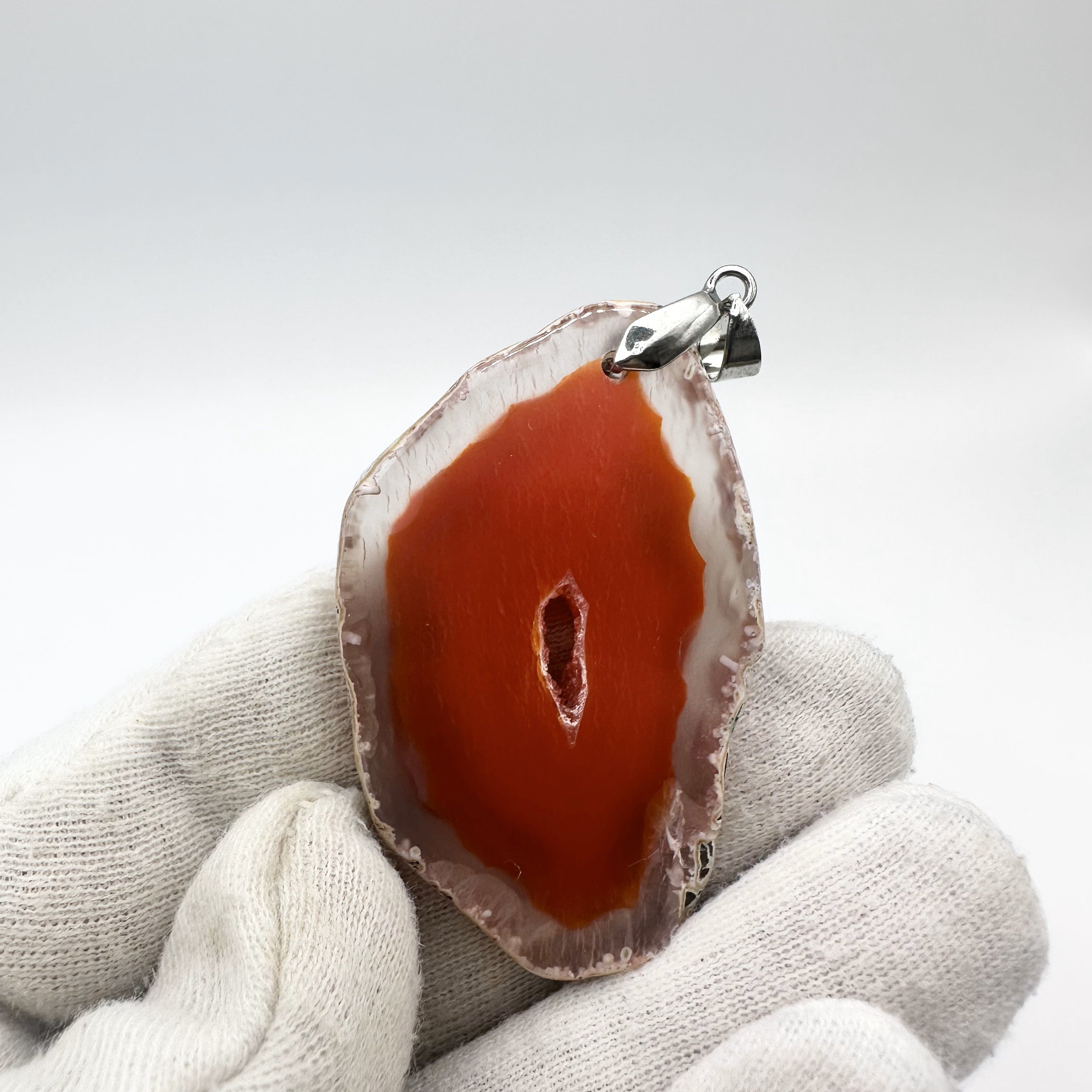 Orange Agate Slice Pendant – Natural Polished Cut
