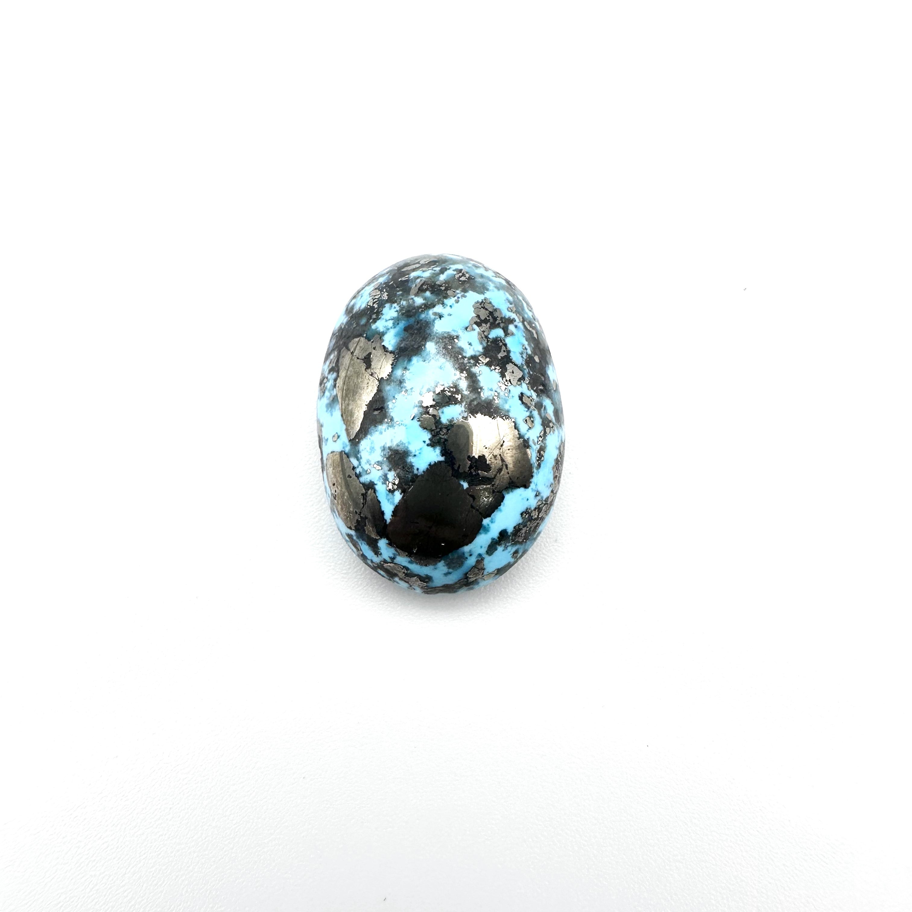 Natural Turquoise with Pyrite - 40.60ct - Oval Cabochon Cut