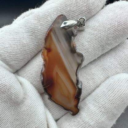 Natural Brown Banded Agate Pendant – Freeform Polished Slice