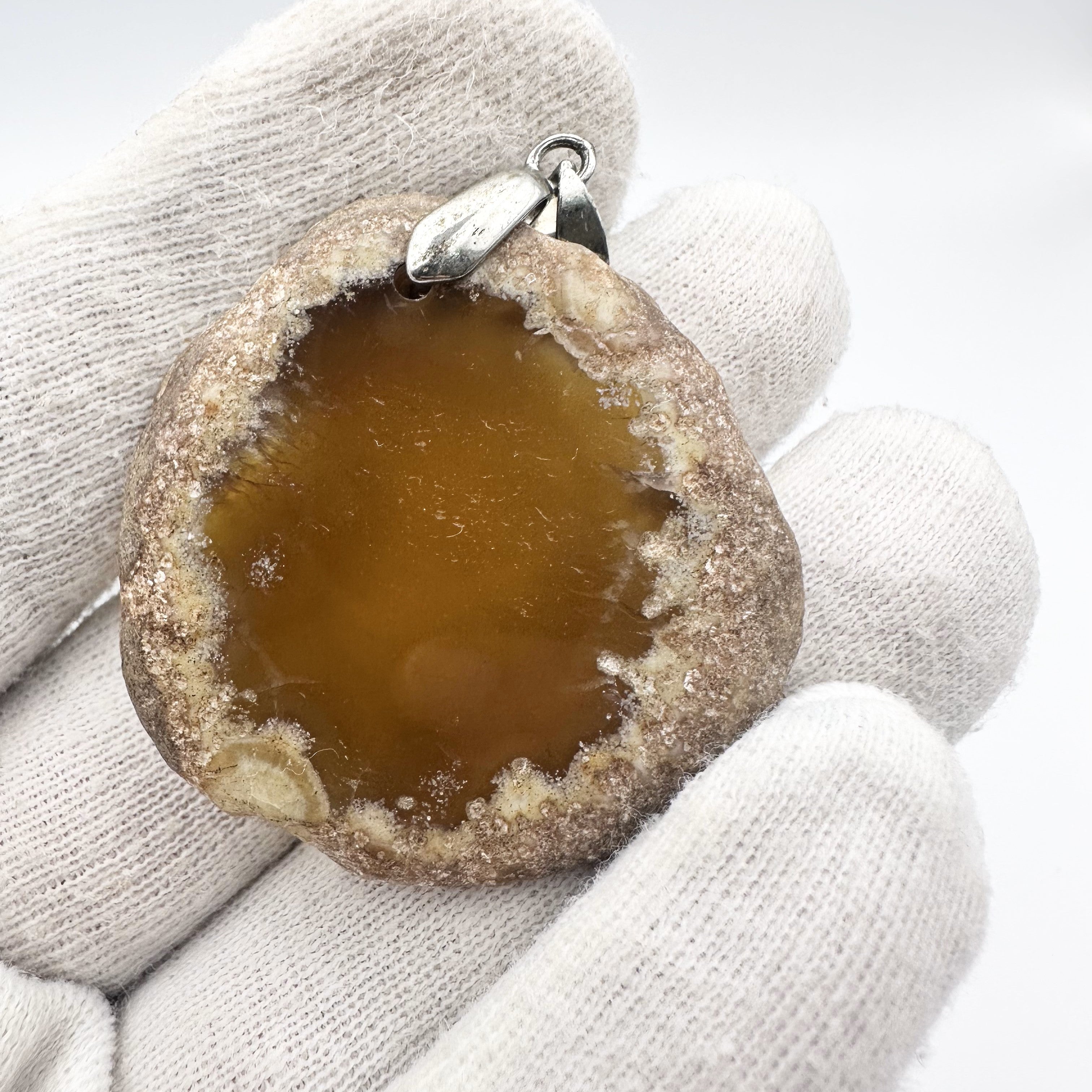 Natural Agate Geode Pendant – Raw Edge with Polished Center