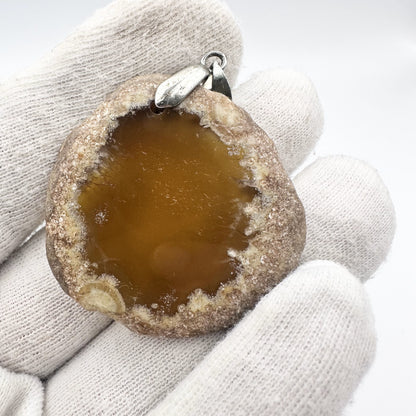 Natural Agate Geode Pendant – Raw Edge with Polished Center