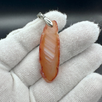 Natural Banded Agate Slice Pendant – Polished Freeform