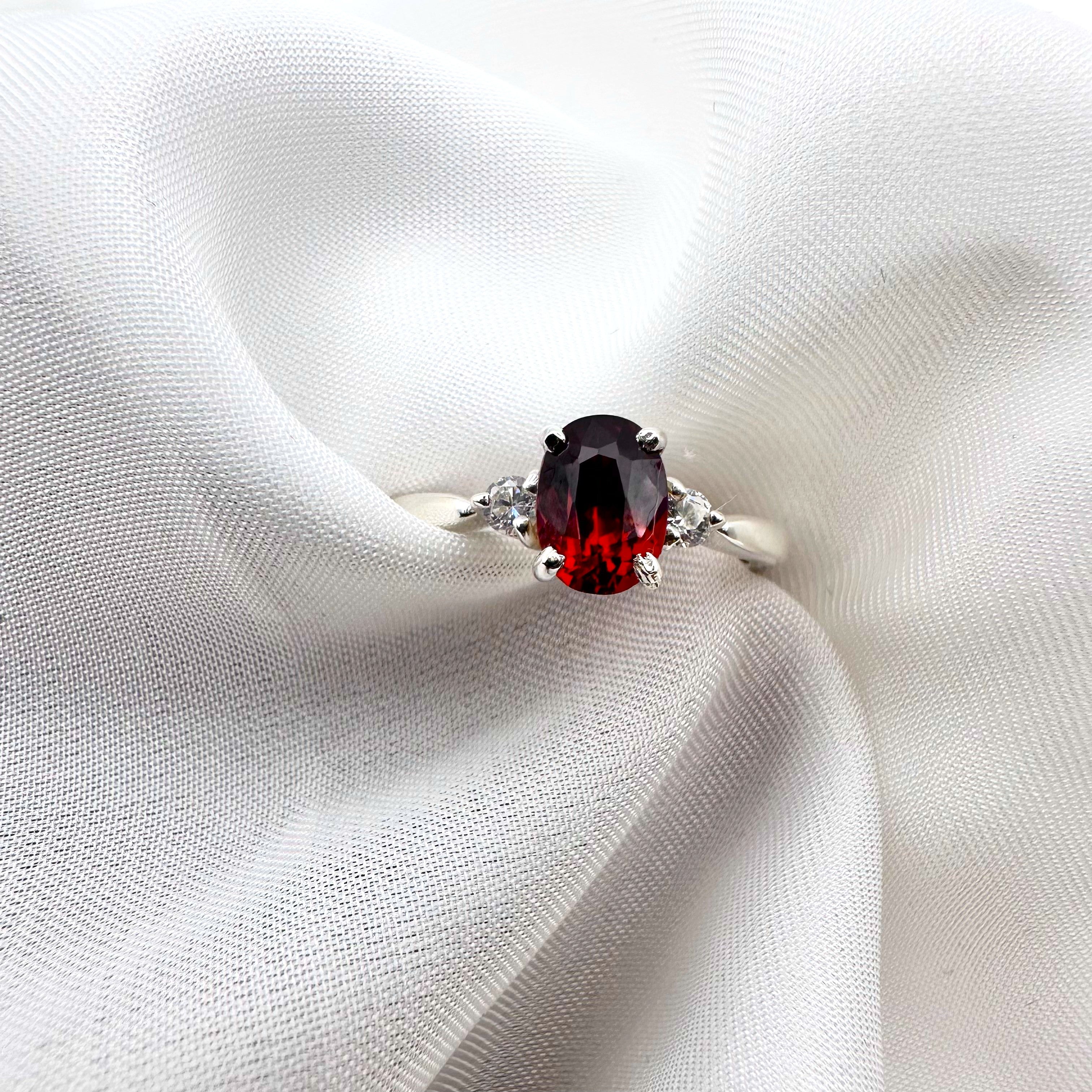 Natural Red Garnet - 925 Sterling Silver Ring - Size 12