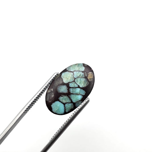 Natural Blue Spider Web Turquoise - 10.20ct - Oval Cabochon Cut