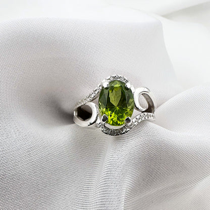 Certified Natural Peridot - 925 Sterling Silver Ring - Size 14