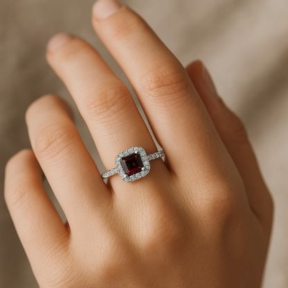 Natural Red Garnet - 925 Sterling Silver Ring - Size 13
