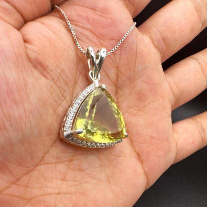 Natural Citrine Trillion Cut Pendant - 925 Sterling Silver