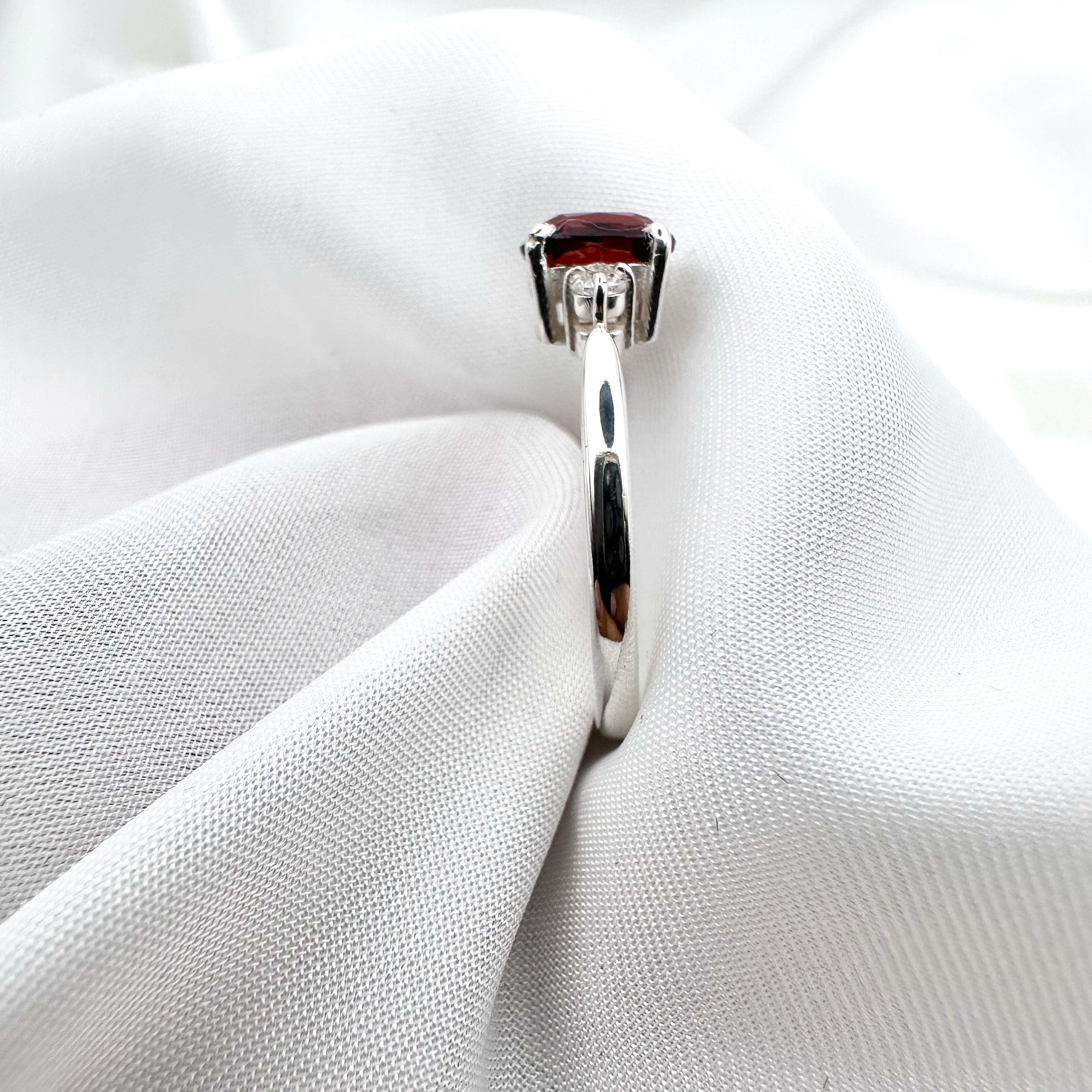 Natural Red Garnet - 925 Sterling Silver Ring - Size 12