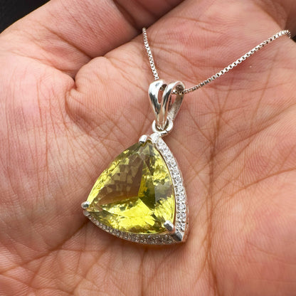 Natural Citrine Trillion Cut Pendant - 925 Sterling Silver