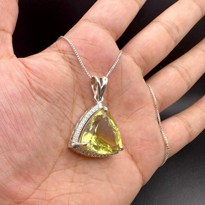 Natural Citrine Trillion Cut Pendant - 925 Sterling Silver