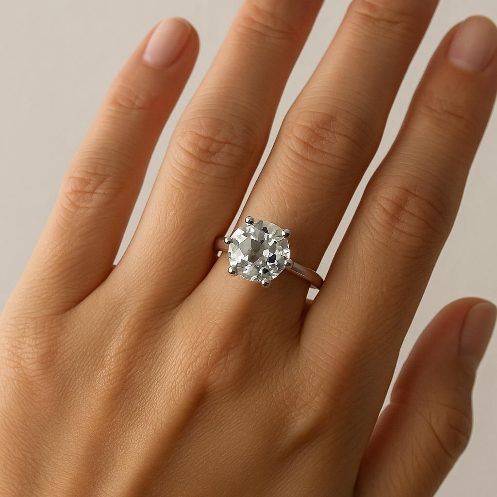 Natural White Transparent Topaz - 925 Sterling Silver Ring - Size 17